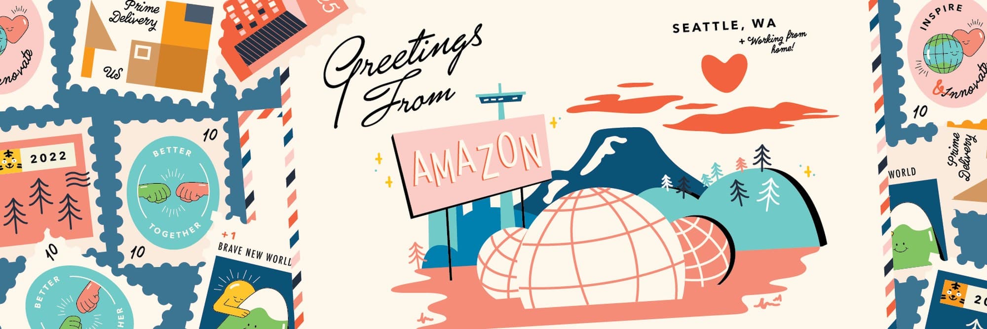 “Greetings from Amazon” postcard illustration, alternate colorway