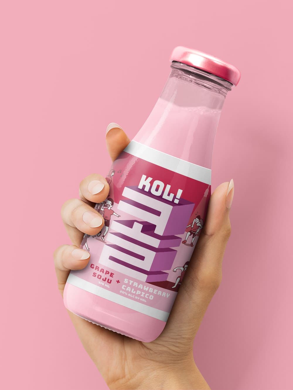 Hand holding a Koli drink bottle with custom label design